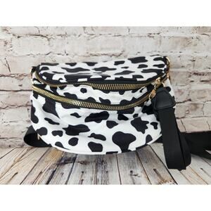 Full Size Cow Print Double Zip Sling Bag Bum Bag Extendable Strap (XS-5X)
